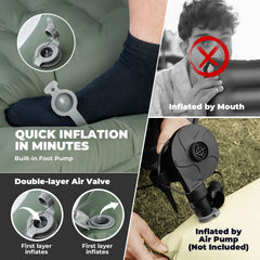 Ultra-Light Inflatable Sleeping Pad with Built-In Pillow Camping
