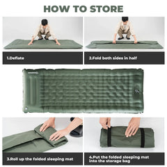 Ultra-Light Inflatable Sleeping Pad with Built-In Pillow Camping