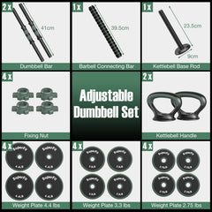 Adjustable Weight Dumbbell Set with Connector Black Gray