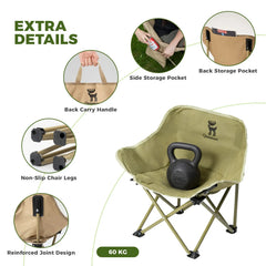 Folding Carbon Steel Camping Chair for Adults and Kids