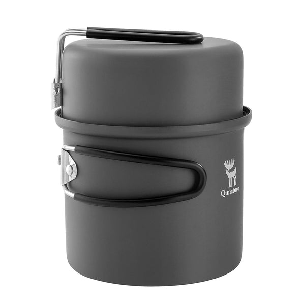 Ultra-Light Aluminum Camping Cookware Set with Nestable Handle Design