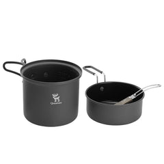 Ultra-Light Aluminum Camping Cookware Set with Nestable Handle Design