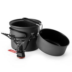 Ultra-Light Aluminum Camping Cookware Set with Nestable Handle Design