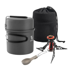 Ultra-Light Aluminum Camping Cookware Set with Nestable Handle Design