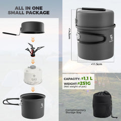 Ultra-Light Aluminum Camping Cookware Set with Nestable Handle Design