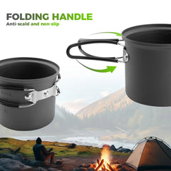 Ultra-Light Aluminum Camping Cookware Set with Nestable Handle Design