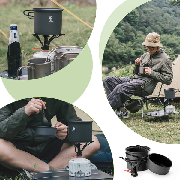 Ultra-Light Aluminum Camping Cookware Set with Nestable Handle Design