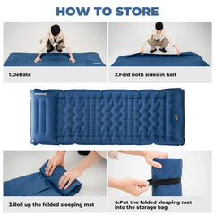 Ultra-Light Inflatable Sleeping Pad with Built-In Pillow Camping