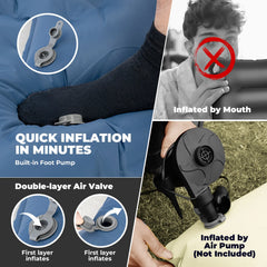 Ultra-Light Inflatable Sleeping Pad with Built-In Pillow Camping