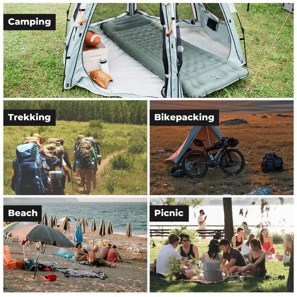 Ultra-Light Inflatable Sleeping Pad with Built-In Pillow Camping