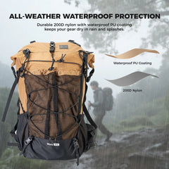 Large Capacity Lightweight Waterproof Hiking Backpack 30-35L Daypack Outdoor